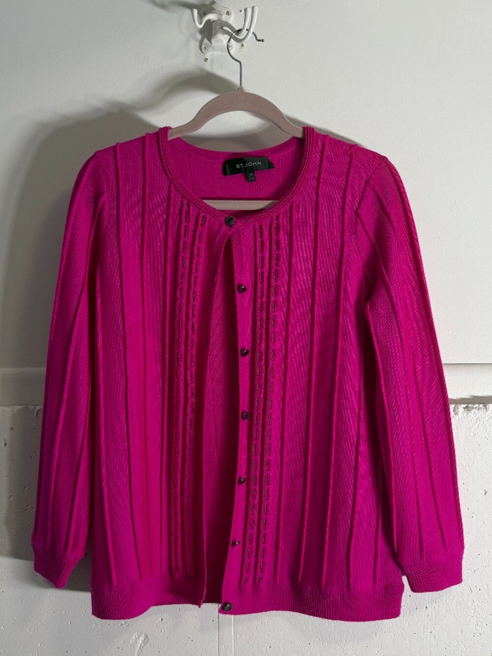 St. John Magenta Wool Knit Cardigan & Tank Set - Picture 4 of 7